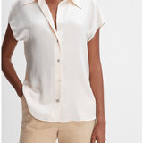 Silk Cap-Sleeve Ruched-Back Blouse