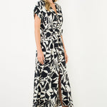 Black and White Printed V Maxi Dress