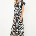 Black and White Printed V Maxi Dress