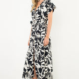 Black and White Printed V Maxi Dress