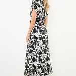 Black and White Printed V Maxi Dress