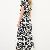 Black and White Printed V Maxi Dress