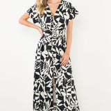Black and White Printed V Maxi Dress