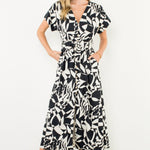 Black and White Printed V Maxi Dress