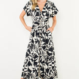 Black and White Printed V Maxi Dress