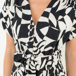Black and White Printed V Maxi Dress