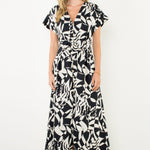 Black and White Printed V Maxi Dress