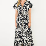 Black and White Printed V Maxi Dress