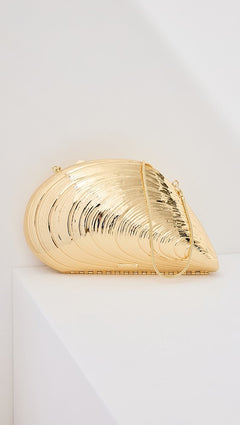 Bridget Metal Oyster Shell Clutch Gold