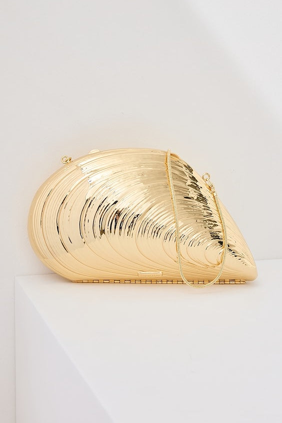Bridget Metal Oyster Shell Clutch Gold
