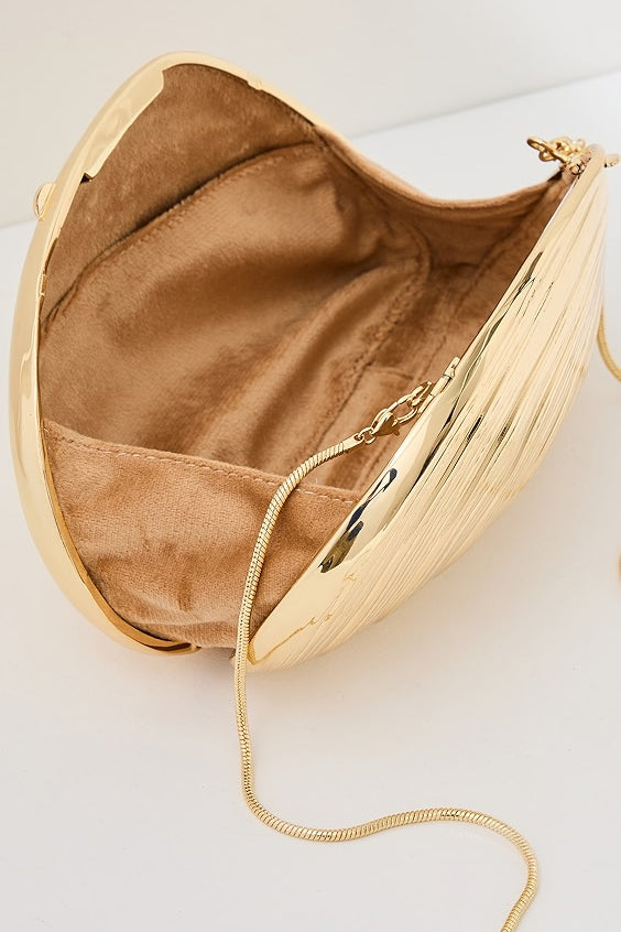 Bridget Metal Oyster Shell Clutch Gold