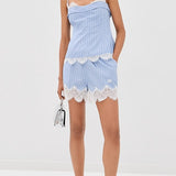 Emmie Cotton Lace Shorts Oxford Blue Stripe