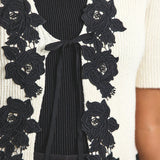 Maes Short Sleeve Cardigan with Lace Trim Black