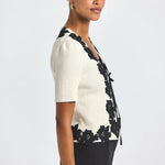 Maes Short Sleeve Cardigan with Lace Trim Black