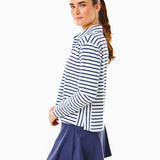 Cotton Mix Midweight Mulberry Long Sleeve White/ Navy Stripe