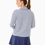 Cotton Mix Midweight Mulberry Long Sleeve White/ Navy Stripe