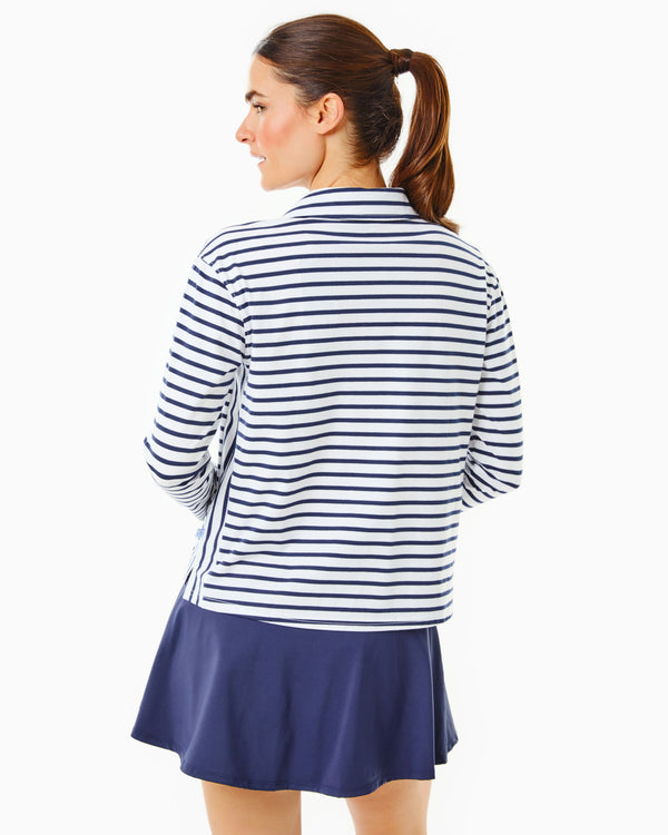 Cotton Mix Midweight Mulberry Long Sleeve White/ Navy Stripe