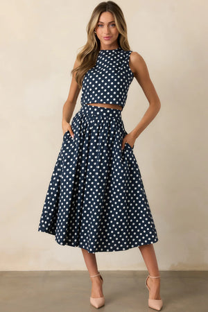 Erica Midi Skirt Navy Polka Dot