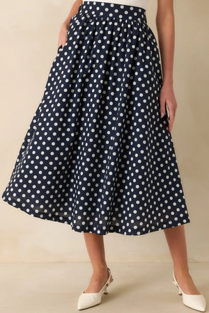 Erica Midi Skirt Navy Polka Dot