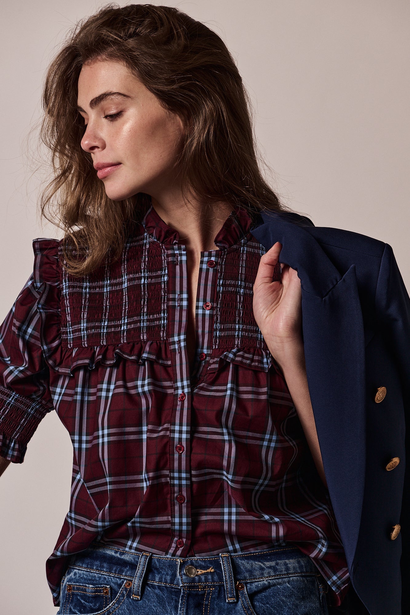 The Nicolette Shirt Aqua Plaid