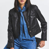 Penny Stretch Leather Jacket Black