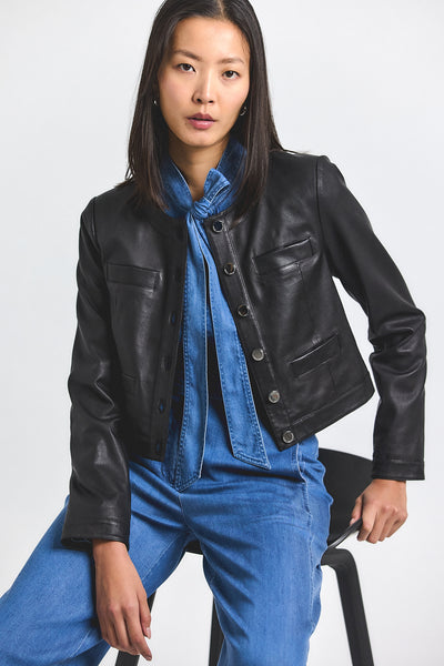 Penny Stretch Leather Jacket Black