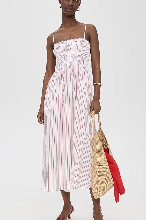 Bianca Strappy Midi Dress Ruby Stripe