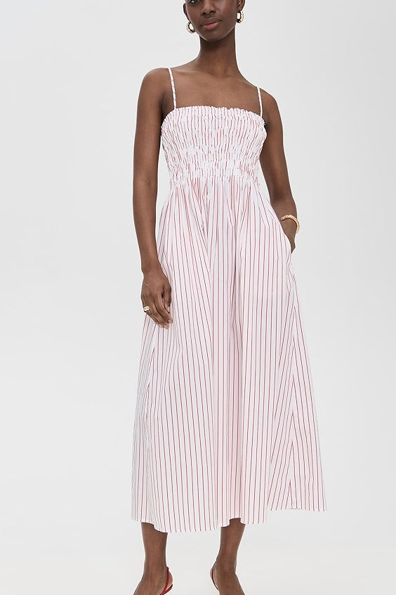 Bianca Strappy Midi Dress Ruby Stripe