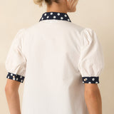 Penny Button Front Top Ivory/Navy Dot