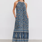 Velvet Ghita Silk Print Dress Blue