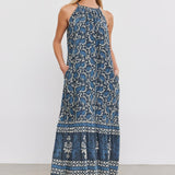 Velvet Ghita Silk Print Dress Blue