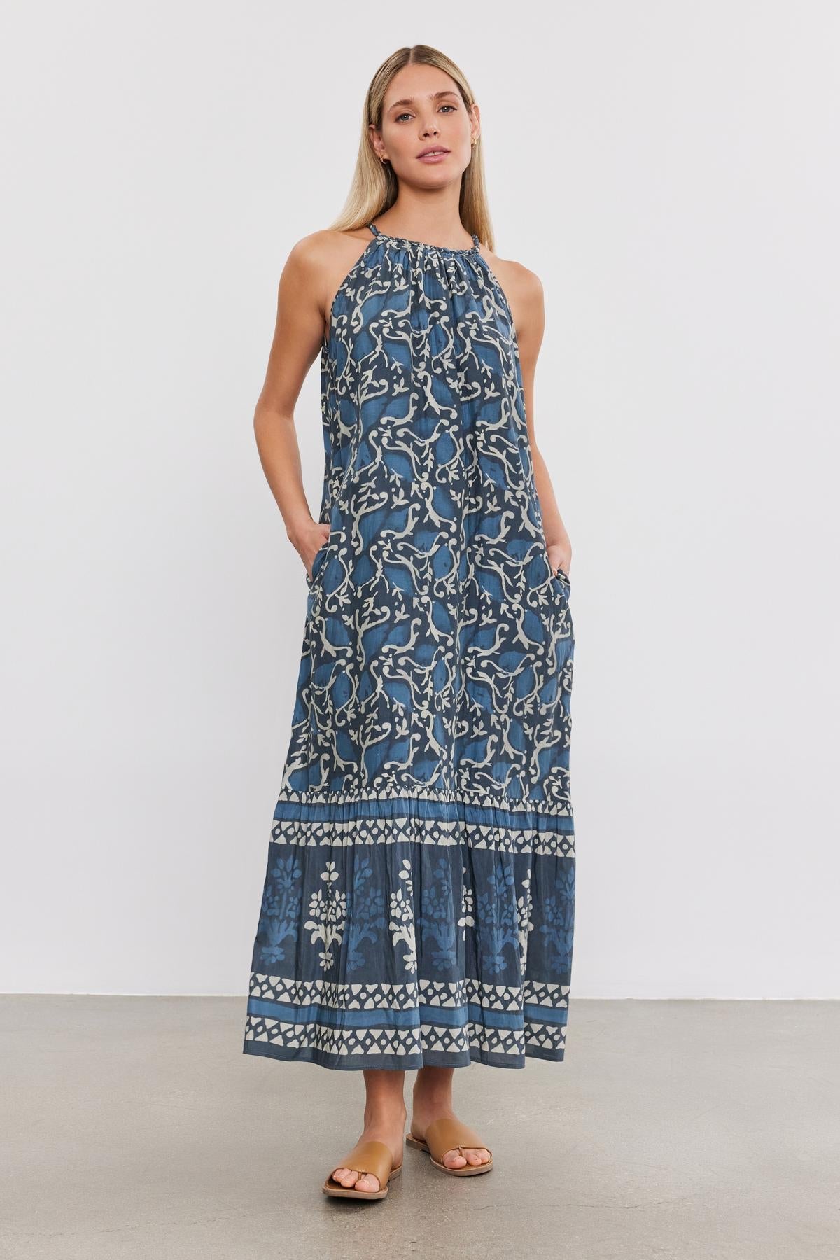 Velvet Ghita Silk Print Dress Blue