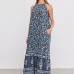 Velvet Ghita Silk Print Dress Blue