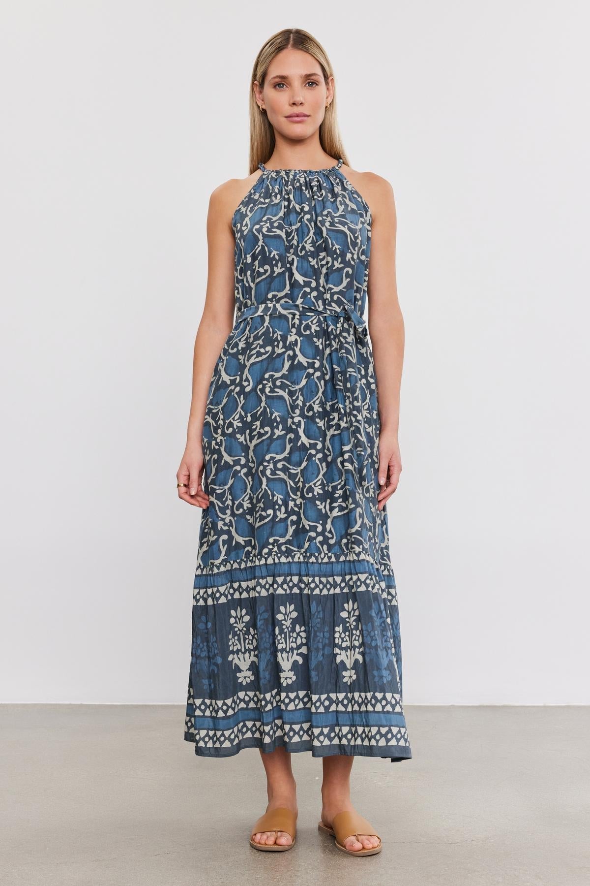 Velvet Ghita Silk Print Dress Blue