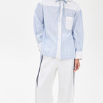 Helmi Striped Shirting Blouse With Hood Blue