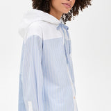 Helmi Striped Shirting Blouse With Hood Blue