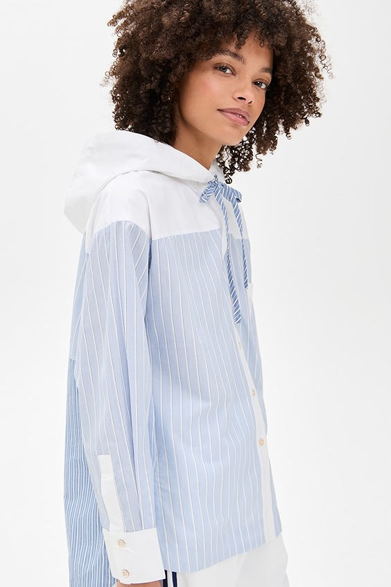 Helmi Striped Shirting Blouse With Hood Blue
