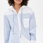 Helmi Striped Shirting Blouse With Hood Blue