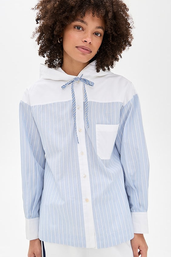 Helmi Striped Shirting Blouse With Hood Blue