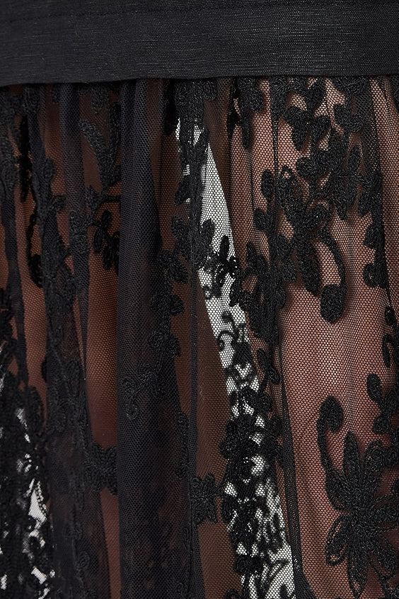 Marja Embroidery Mesh Combo Tank Dress Black
