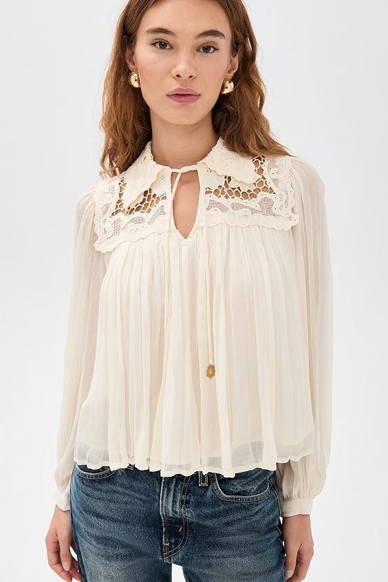 Daphne Lace Long Sleeve Top Cream