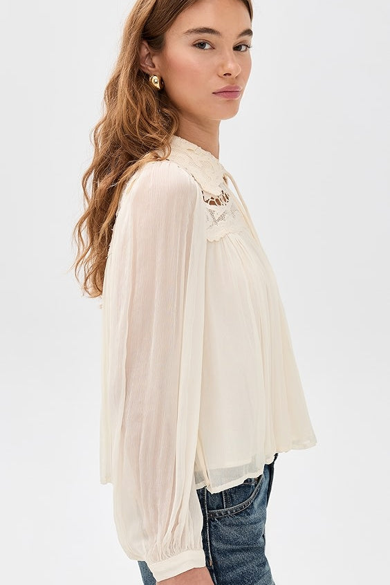 Daphne Lace Long Sleeve Top Cream
