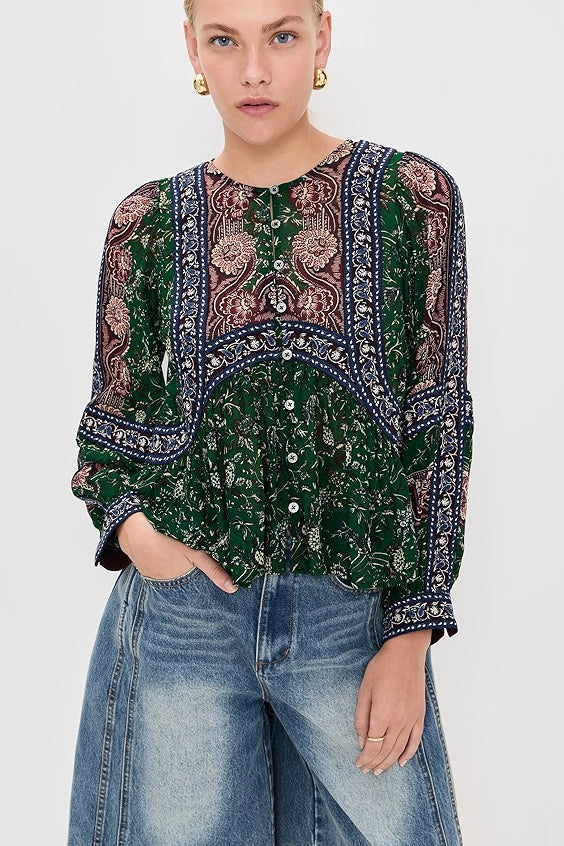 Melba Print Long Sleeve Top Green