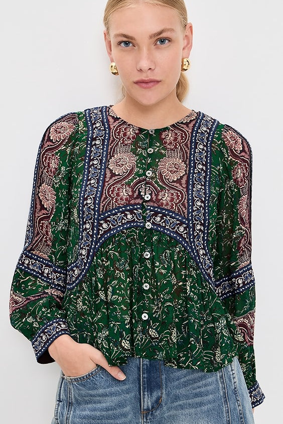 Melba Print Long Sleeve Top Green