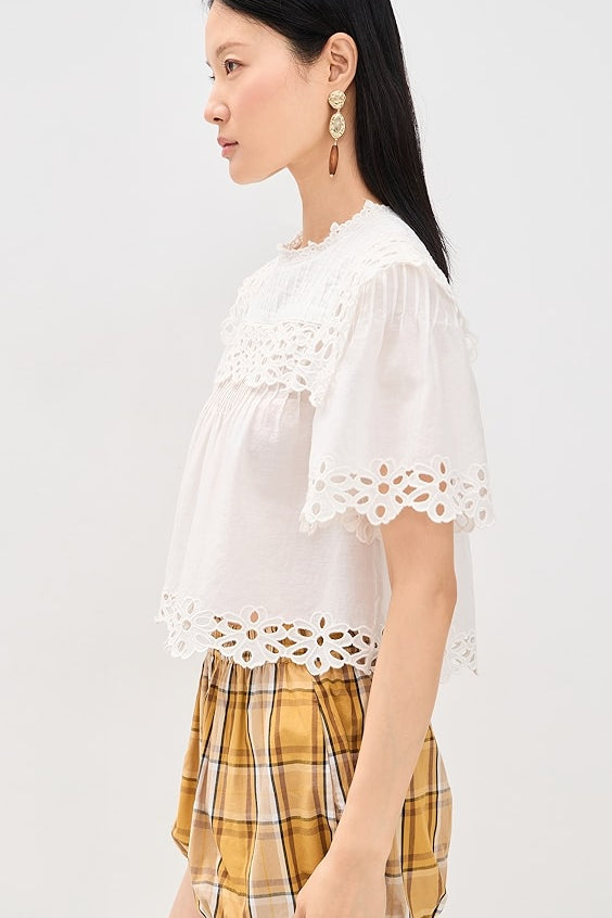 Leila Eyelet Short Sleeve Top White