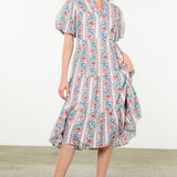 Pink and Blue Printed Maxi Dress