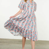 Pink and Blue Printed Maxi Dress
