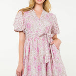 Pink and Mauve Floral Belted Dress