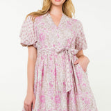 Pink and Mauve Floral Belted Dress