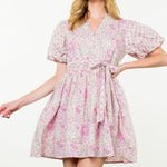 Pink and Mauve Floral Belted Dress
